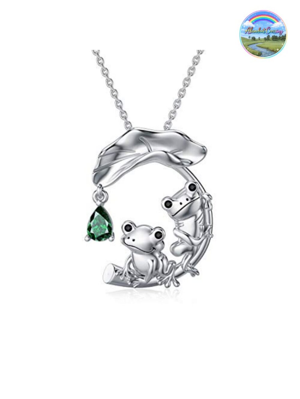 Sterling Silver Frog Necklace Enamel Lotus Pendant 18in Chain